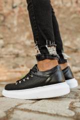 Marsetti Herren Schwarz Casual Dicke Sohle Schnür Schuhe 4