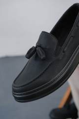 Marsetti Erkek Siyah Bağcıksız Günlük Kalın Tabanlı Ortopedik Loafer Ayakkabı 2