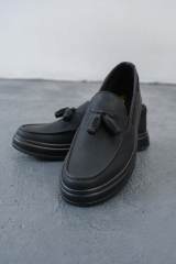 Marsetti Erkek Siyah Bağcıksız Günlük Kalın Tabanlı Ortopedik Loafer Ayakkabı 4