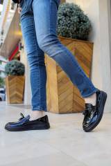Marsetti Herren Schwarz Lackleder Dicke Sohle Slip-On Freizeitschuhe 2