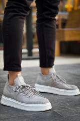 Marsetti Herren Grau Textil Casual Dicke Sohle Schnür Schuhe 4