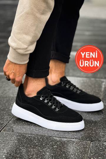 Marsetti Erkek Siyah Nubuk Günlük Kalın Tabanlı Bağcıklı Ayakkabı