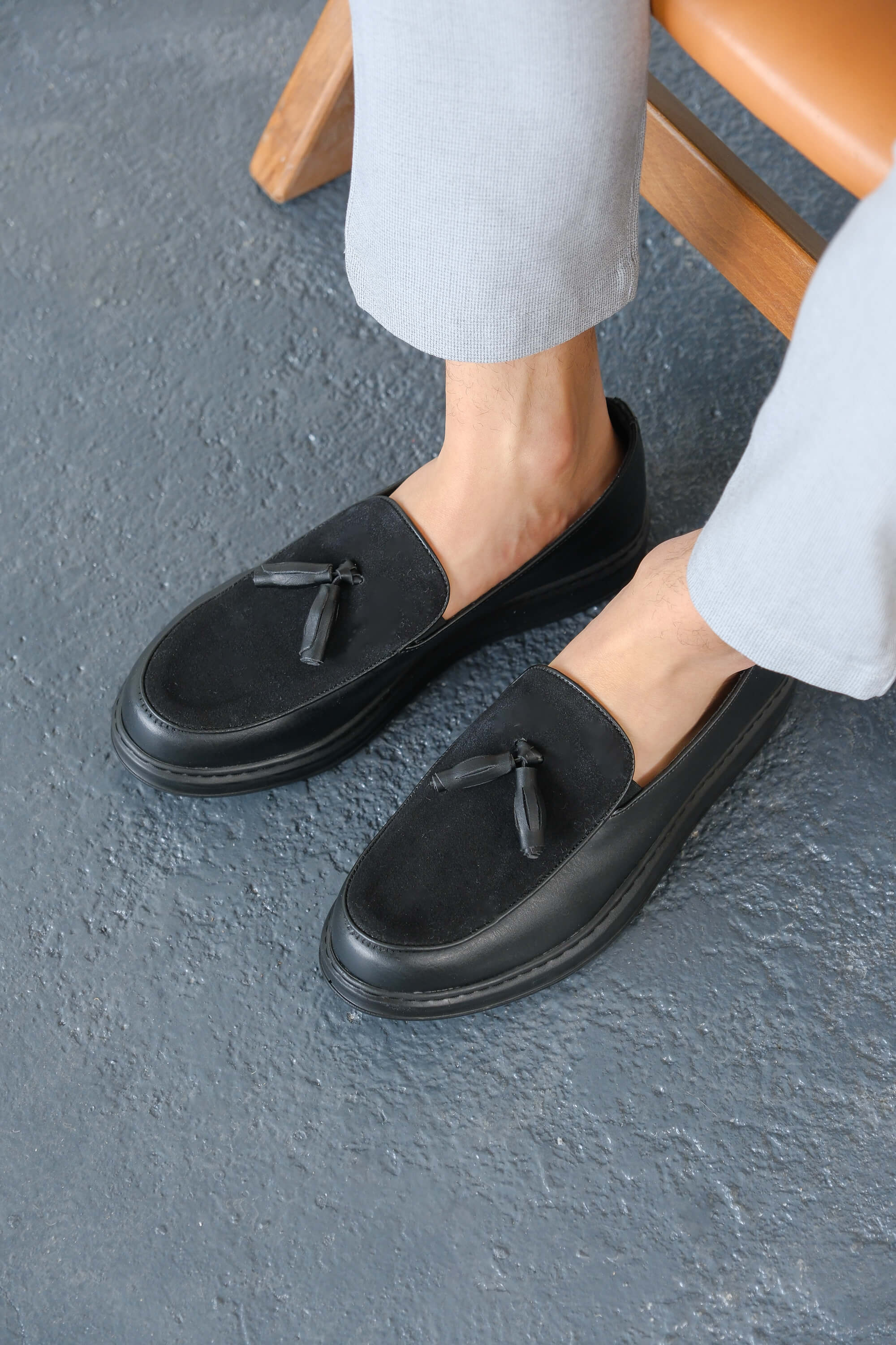 Marsetti Herren Schwarz Slip-On Casual Dicke Sohle Orthopädische Loafer Schuhe