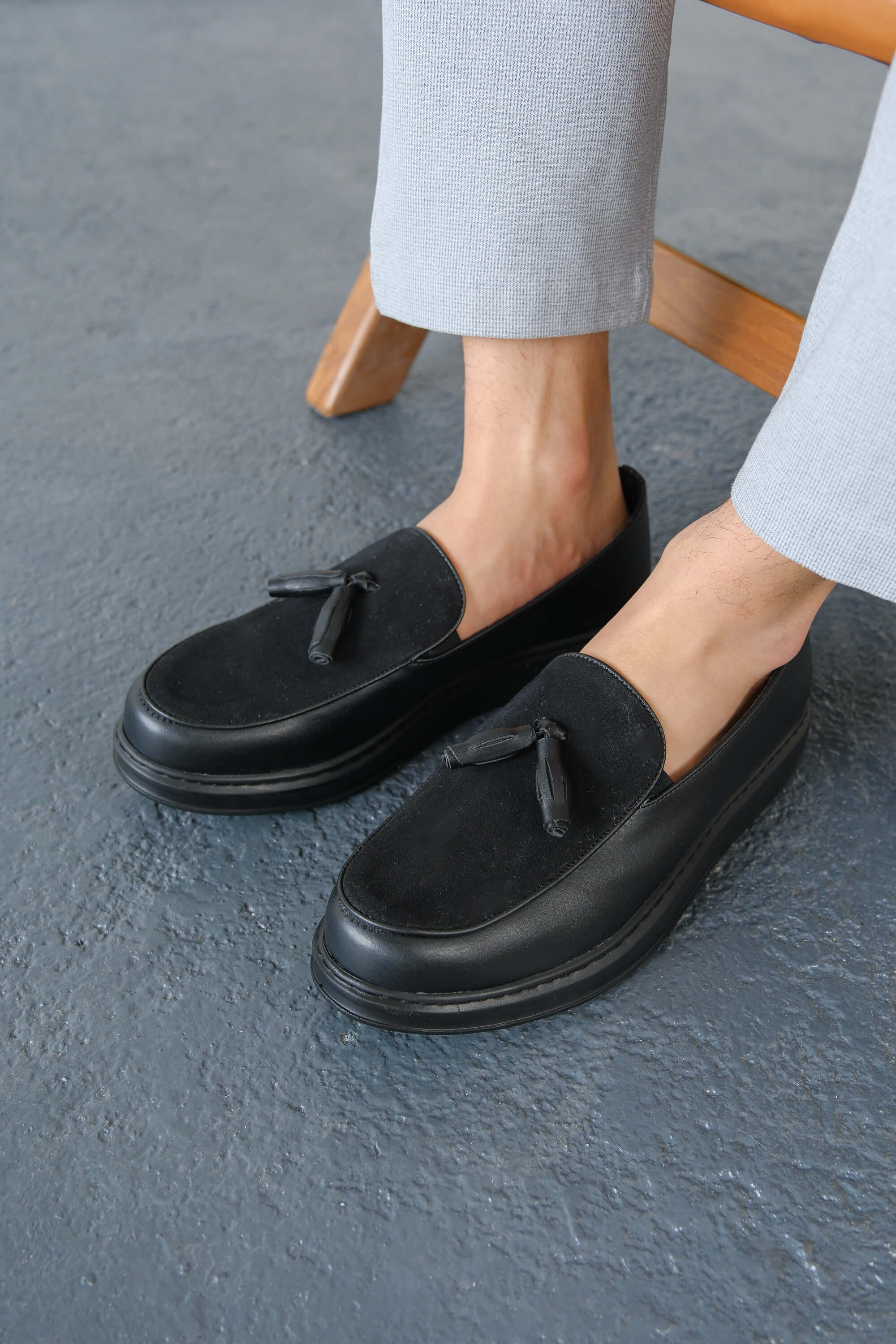 Marsetti Herren Schwarz Slip-On Casual Dicke Sohle Orthopädische Loafer Schuhe