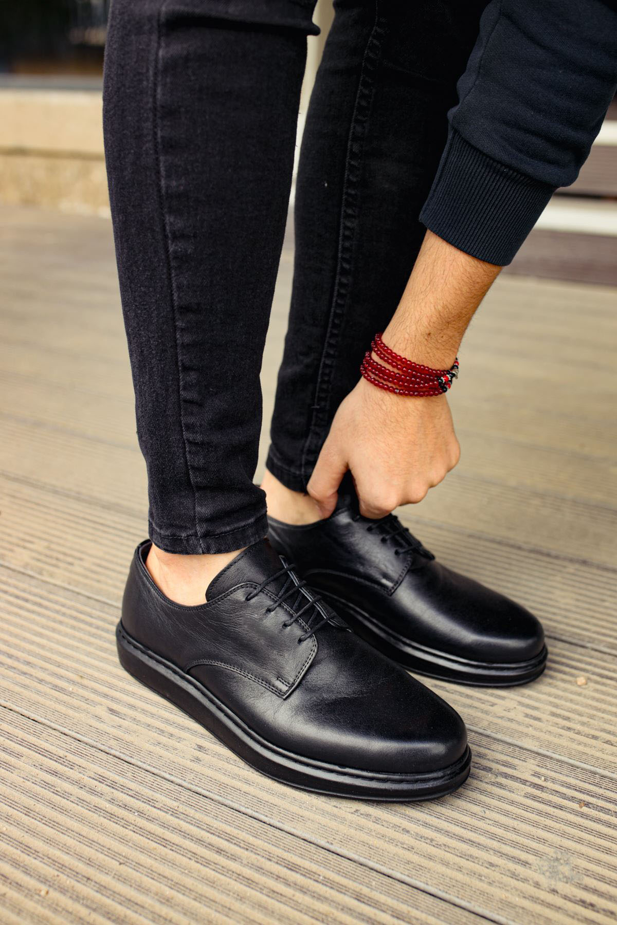 Marsetti Herren Schwarz Echtes Leder Dicke Sohle Schnür Orthopädische Schuhe