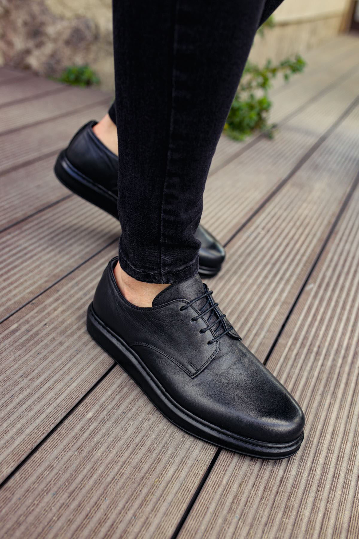Marsetti Herren Schwarz Echtes Leder Dicke Sohle Schnür Orthopädische Schuhe