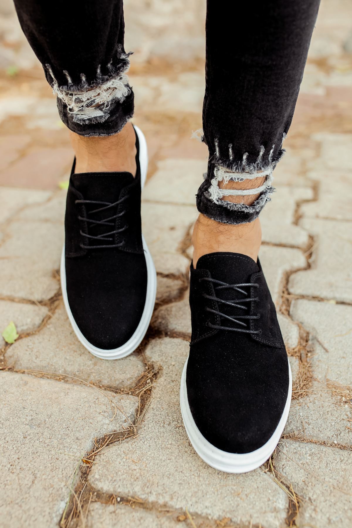 Marsetti Herren Schwarz Wildleder Casual Dicke Sohle Orthopädisch Schnürschuhe