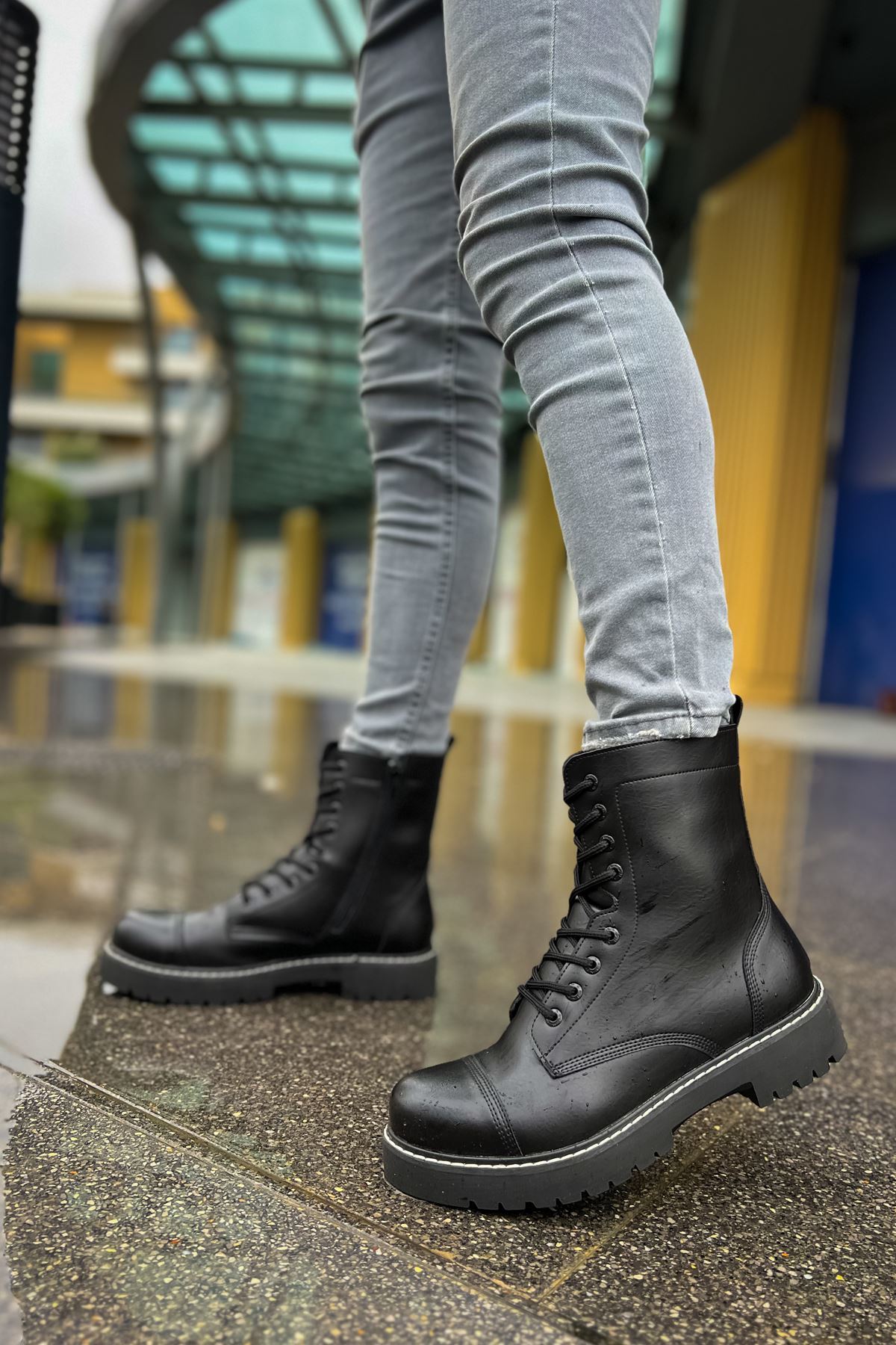 Marsetti Herren Schwarze Schnür Dicke Sohle Orthopädische Stiefel Schuhe