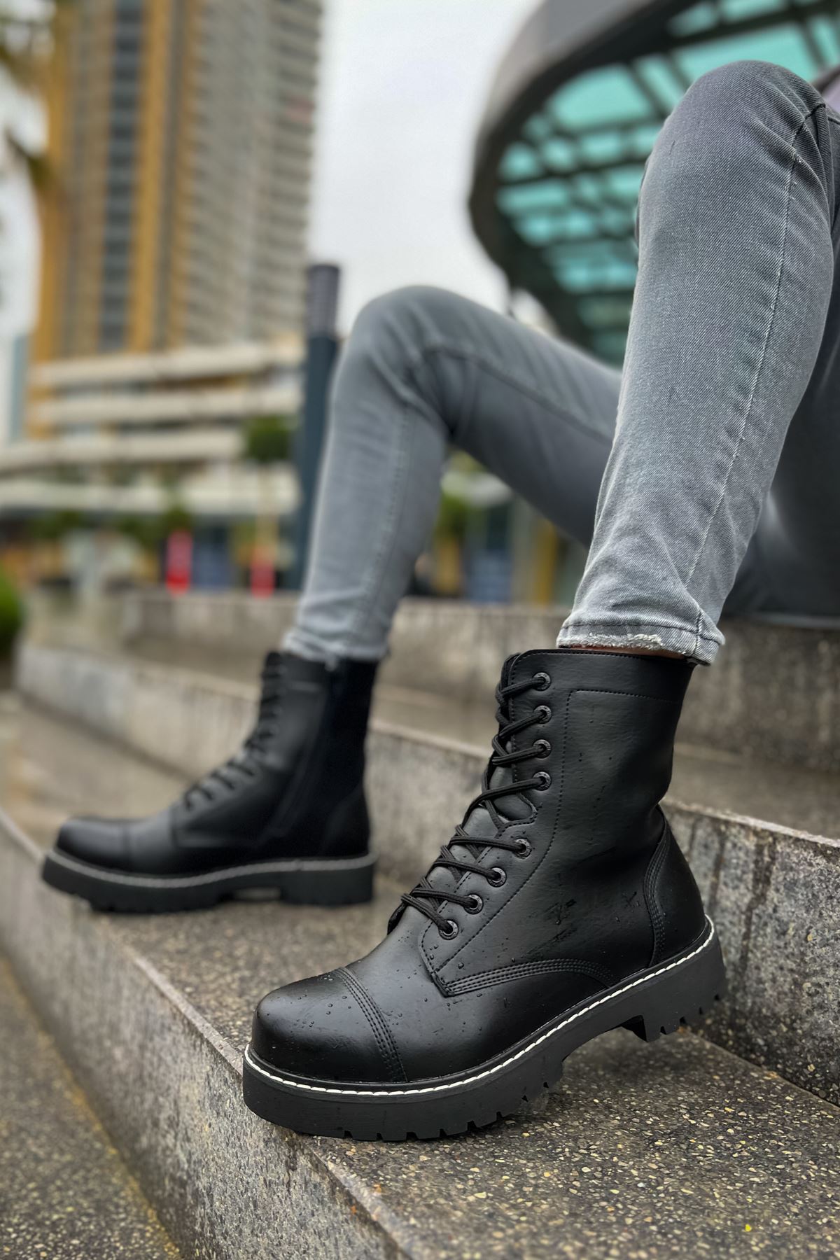 Marsetti Herren Schwarze Schnür Dicke Sohle Orthopädische Stiefel Schuhe