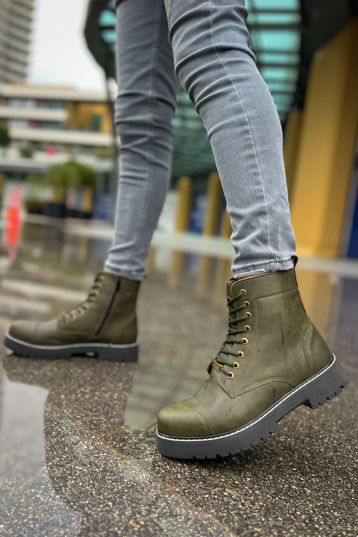Marsetti Herren Khaki Dicke Sohle Orthopädische Schnür Stiefel Schuhe