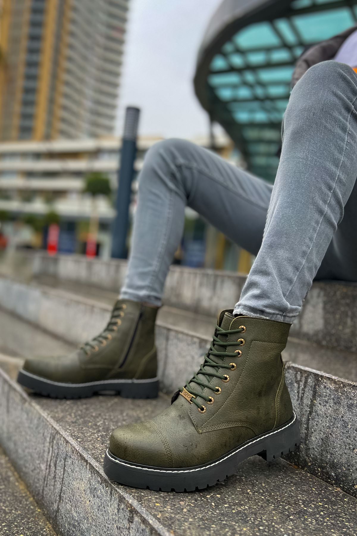 Marsetti Herren Khaki Dicke Sohle Orthopädische Schnür Stiefel Schuhe