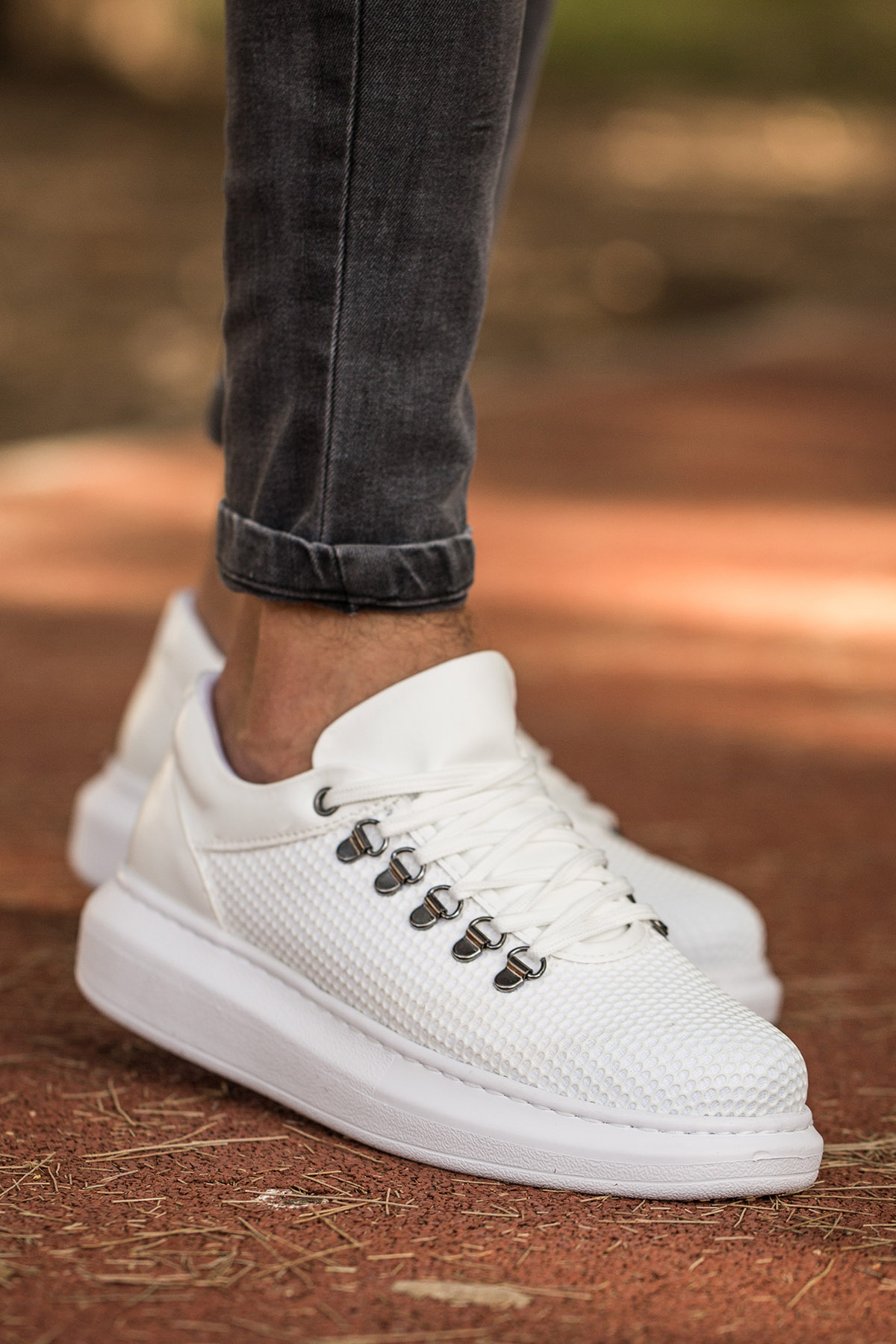 Marsetti Herren Weiße Freizeitschuhe mit Dicker Sohle und Schnürung