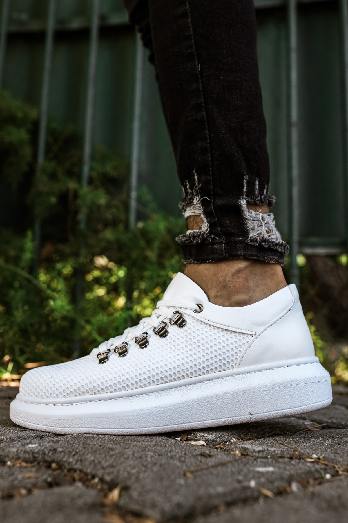 Marsetti Herren Weiße Freizeitschuhe mit Dicker Sohle und Schnürung
