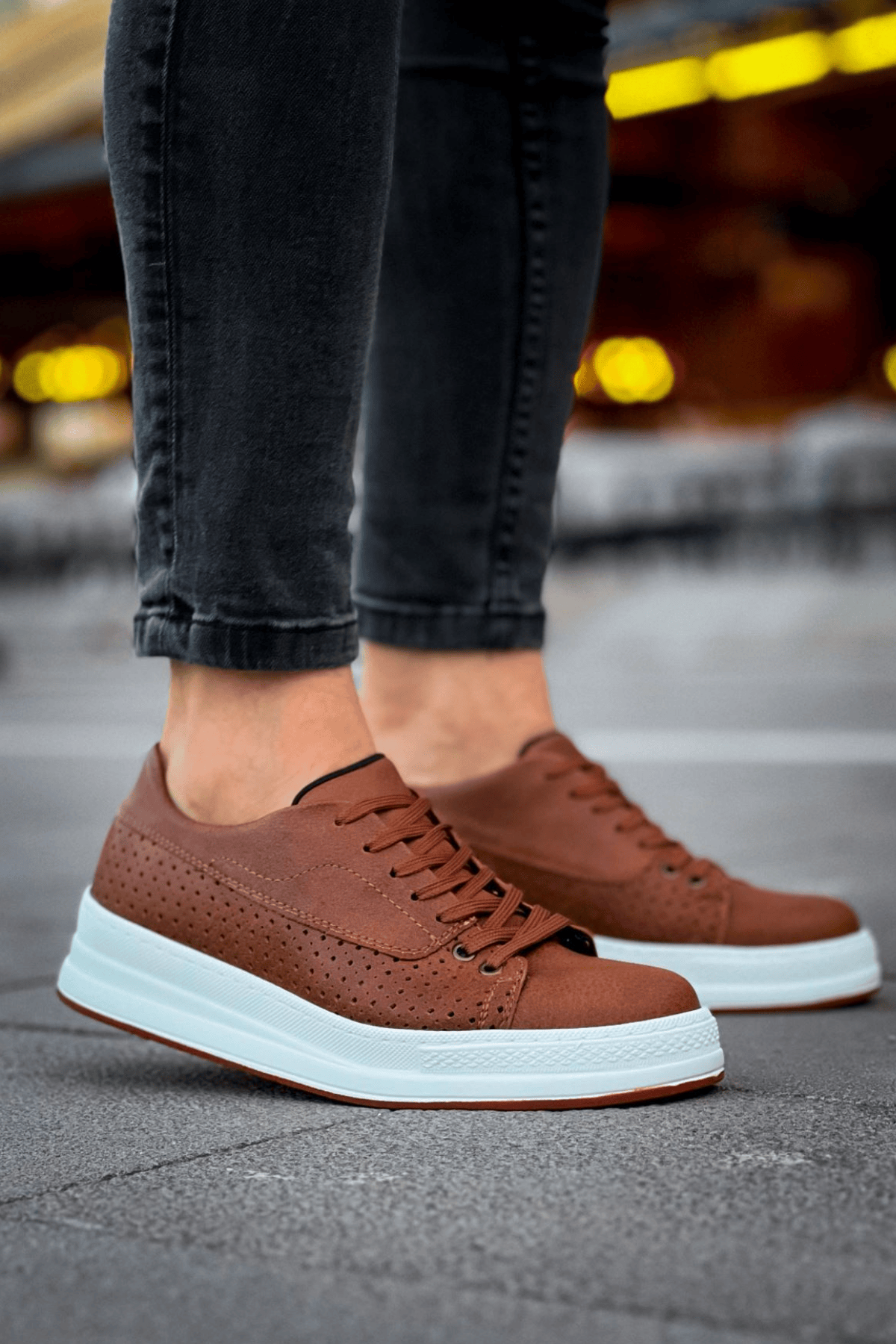 Marsetti Herren Braun Casual Dicke Sohle Orthopädische Schnürschuhe
