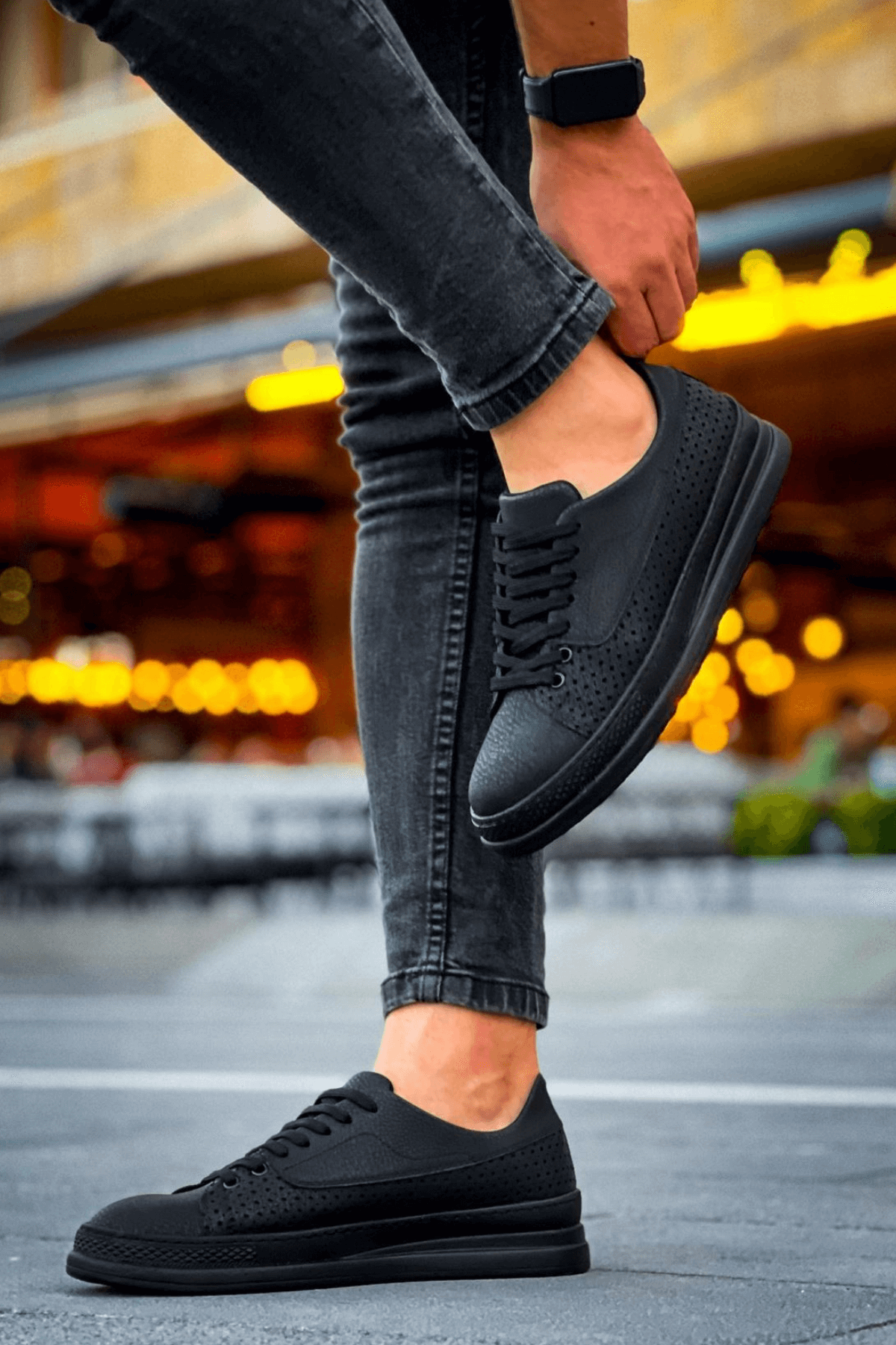 Marsetti Herren Schwarz Casual Dicke Sohle Orthopädisch Schnür Schuhe
