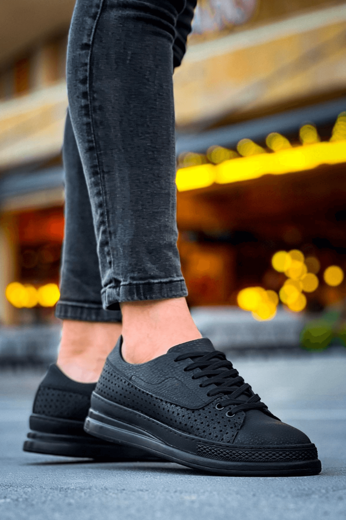 Marsetti Herren Schwarz Casual Dicke Sohle Orthopädisch Schnür Schuhe