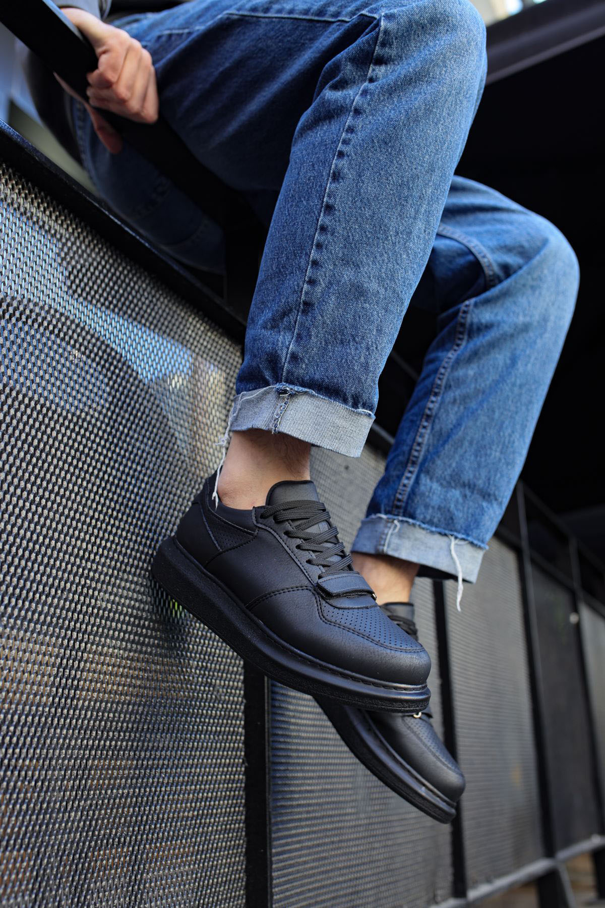 Marsetti Herren Schwarz Casual Schnür Dicke Sohle Orthopädische Schuhe