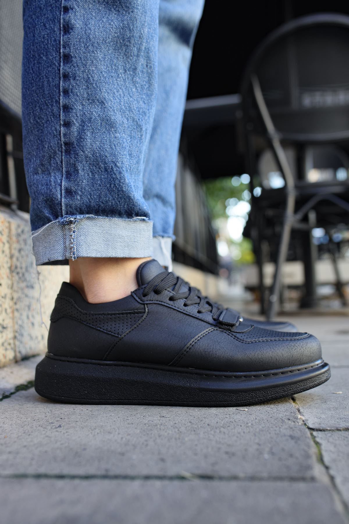Marsetti Herren Schwarz Casual Schnür Dicke Sohle Orthopädische Schuhe