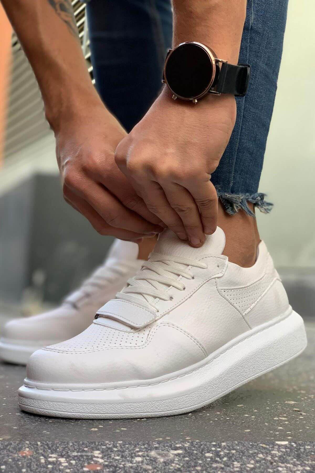 Marsetti Herren Weiß Casual Dicke Sohle Orthopädische Schnürschuhe