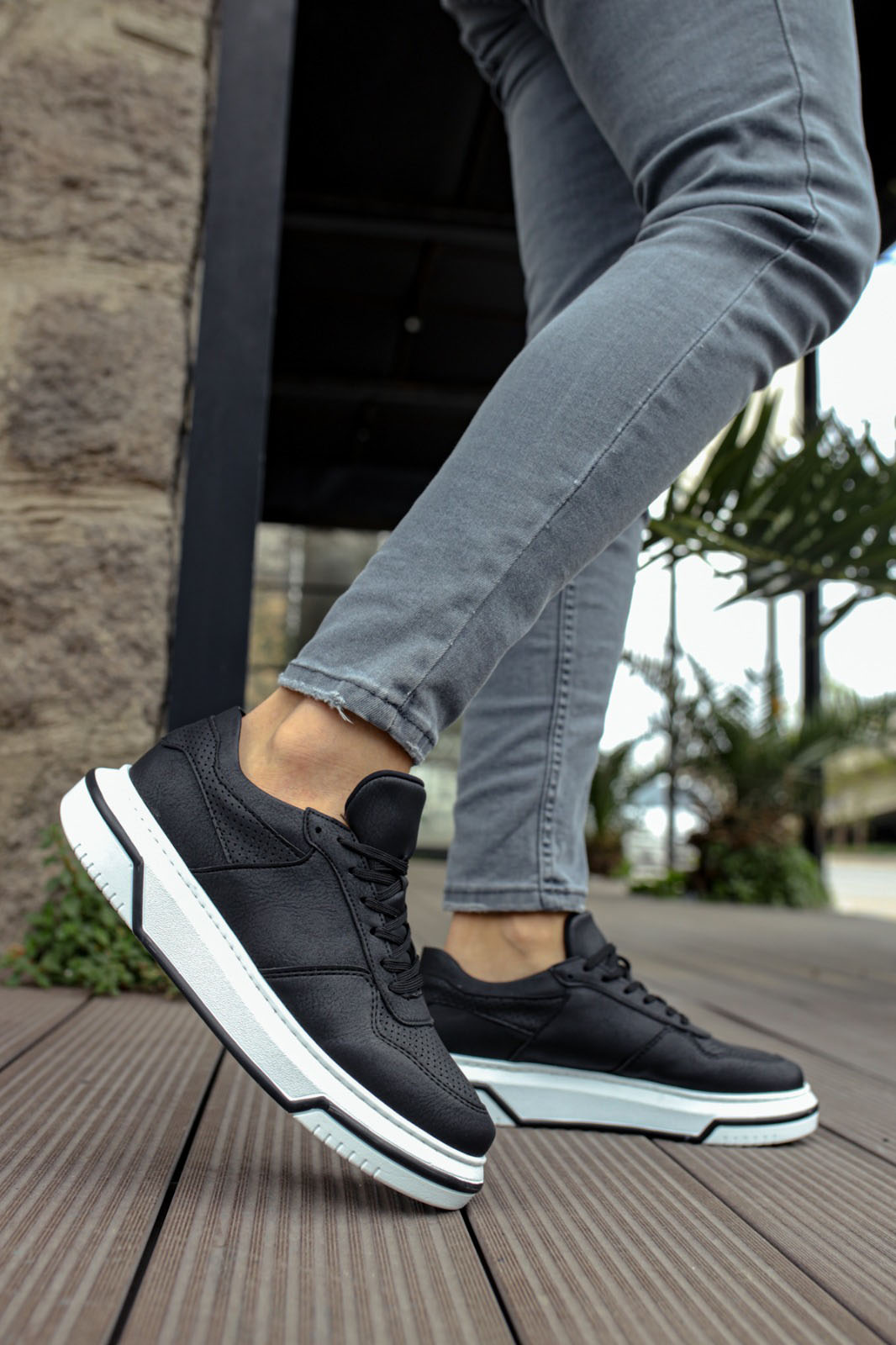 Marsetti Herren Schwarz Casual Dicke Sohle Orthopädisch Schnürschuhe