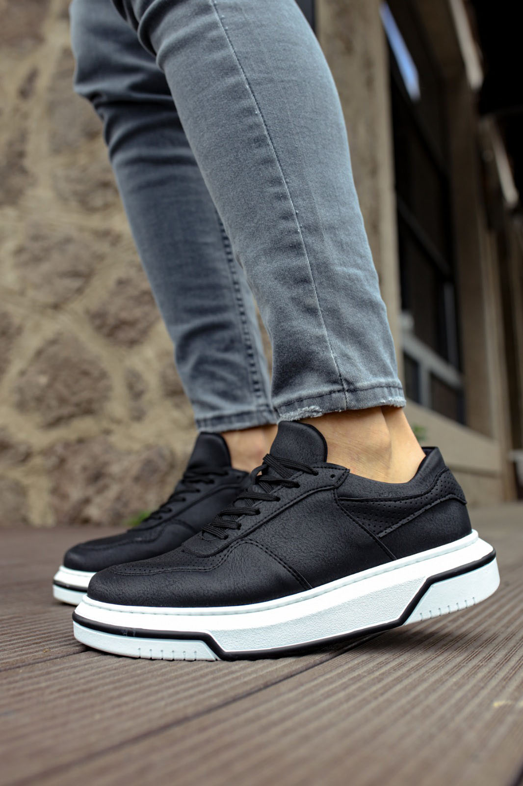 Marsetti Herren Schwarz Casual Dicke Sohle Orthopädisch Schnürschuhe