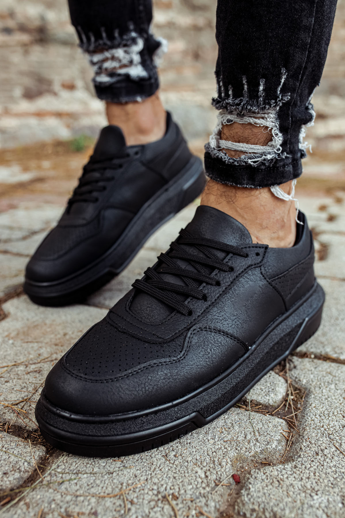 Marsetti Herren Schwarz Dicke Sohle Casual Schnür Sportschuhe