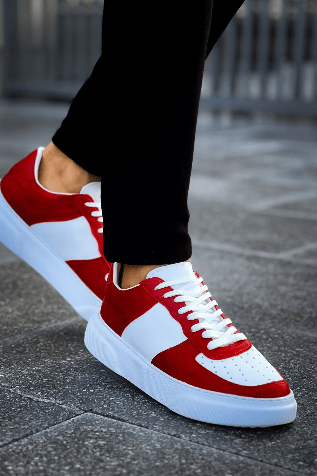 Marsetti Herren Weiß Rot Casual Dicke Sohle Sneaker