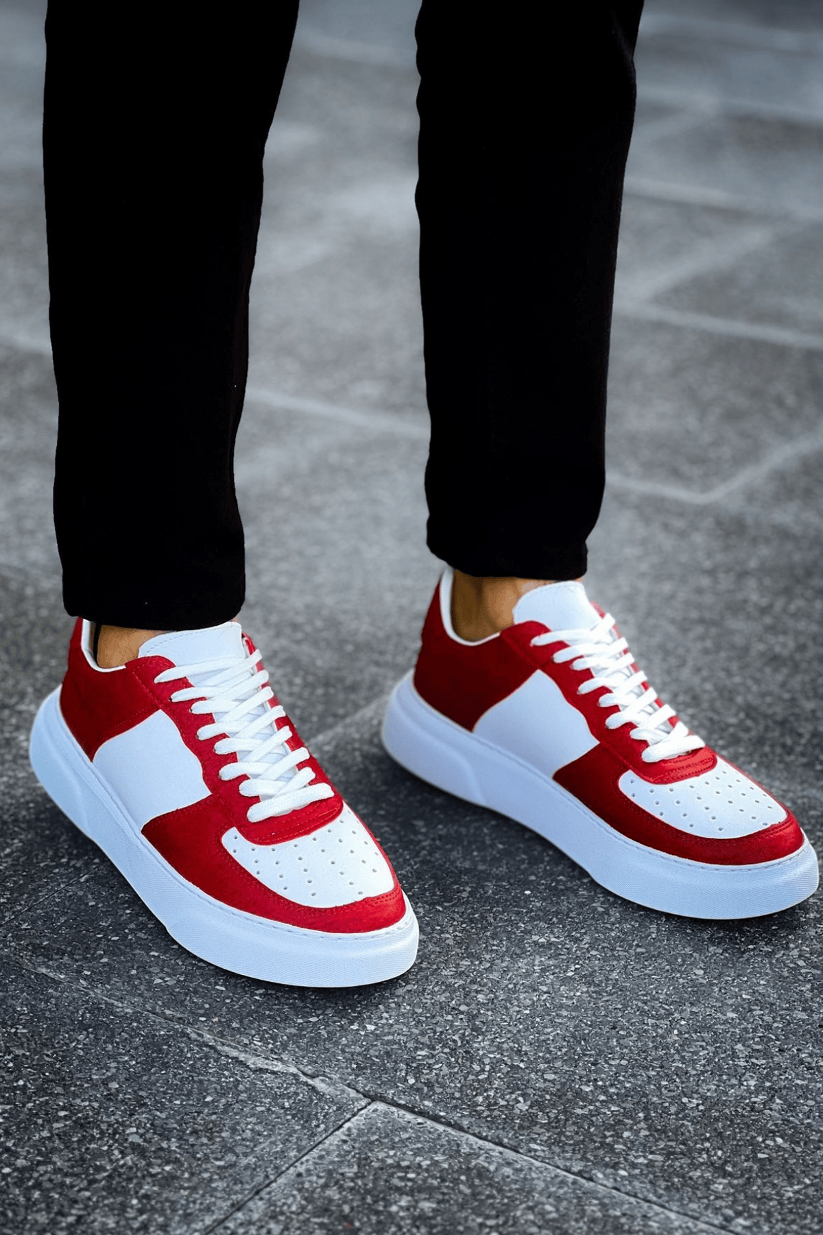 Marsetti Herren Weiß Rot Casual Dicke Sohle Sneaker