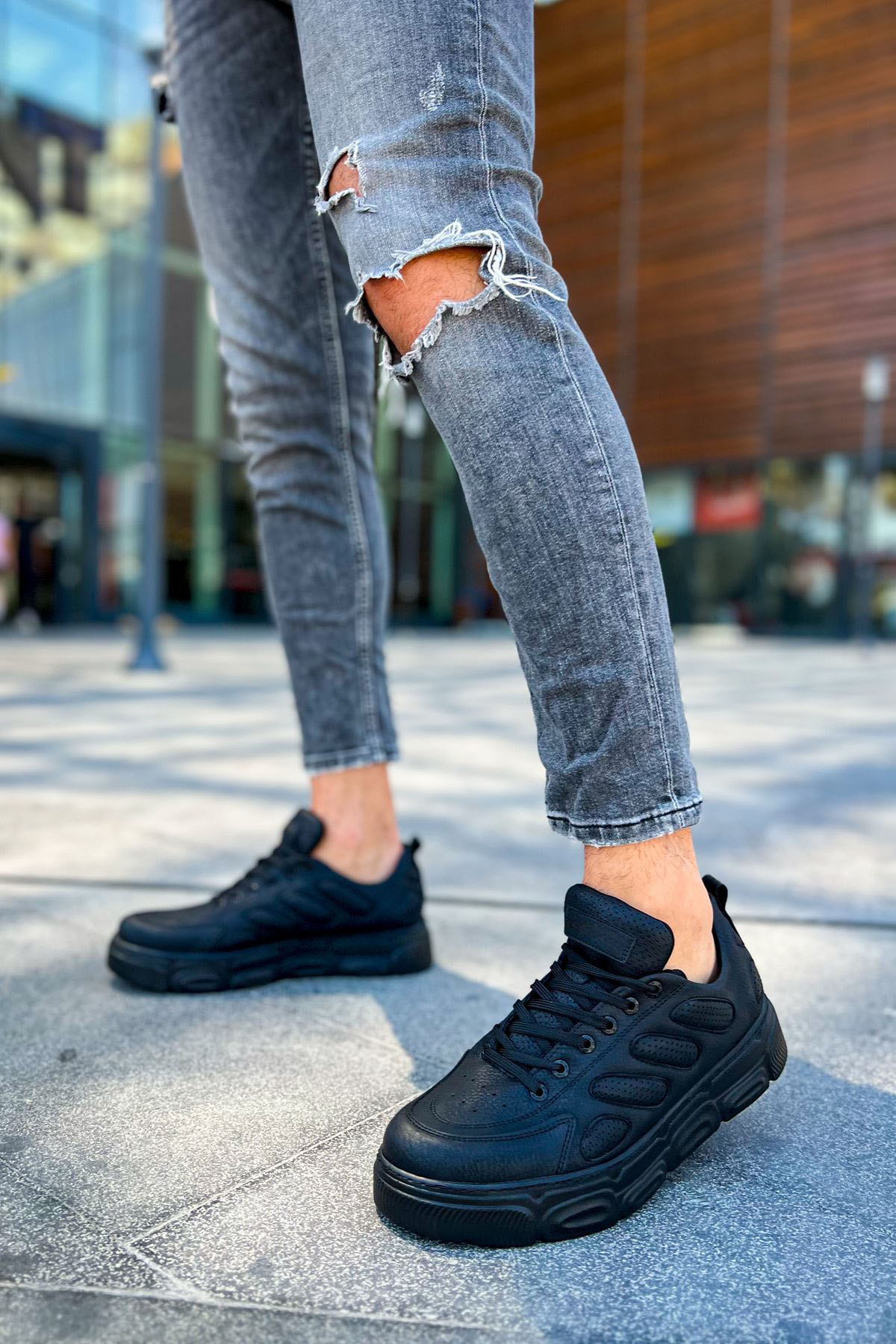 Marsetti Herren Schwarz Casual Dicke Sohle Orthopädische Schnürschuhe