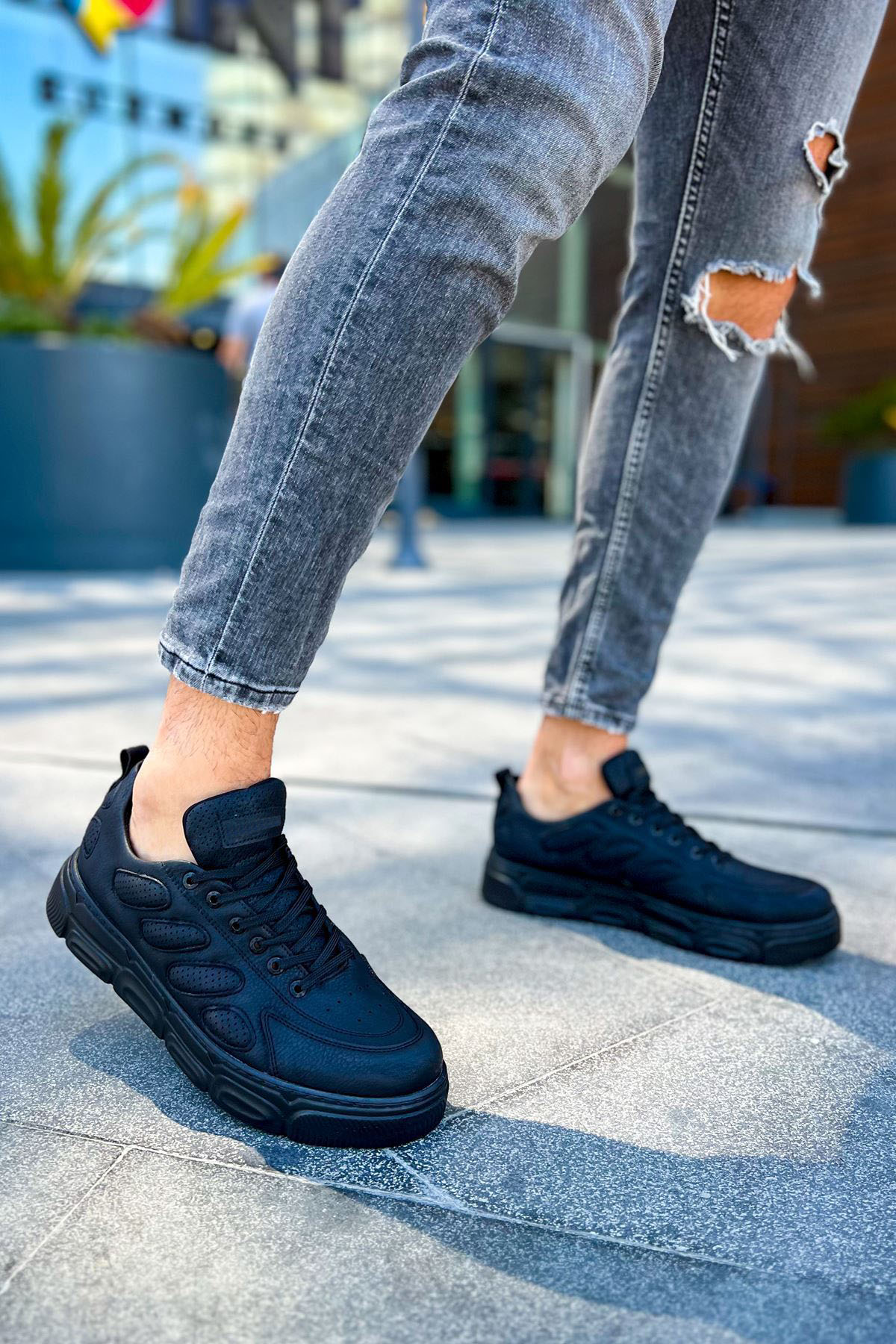 Marsetti Herren Schwarz Casual Dicke Sohle Orthopädische Schnürschuhe