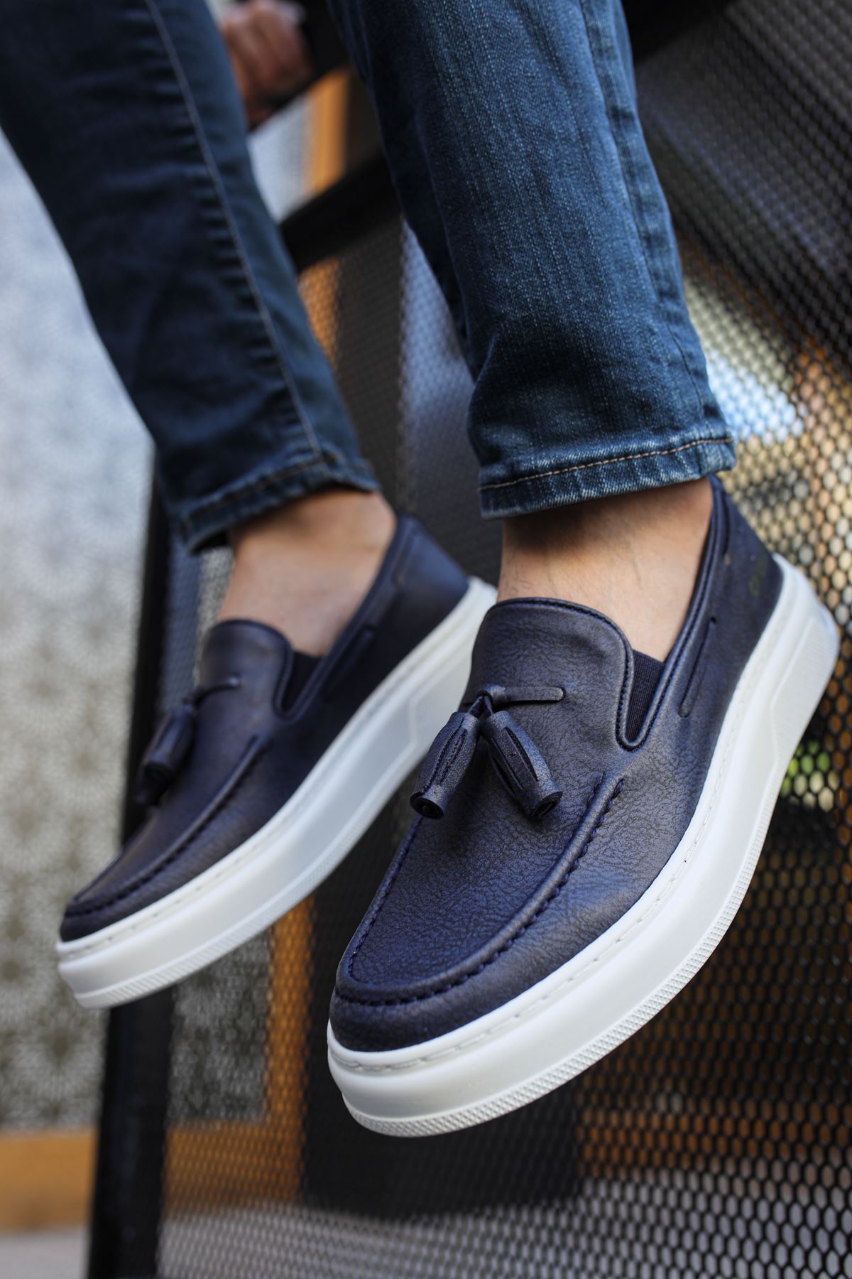 Marsetti Herren Navy Slip-On Casual Dicke Sohle Orthopädische Schuhe