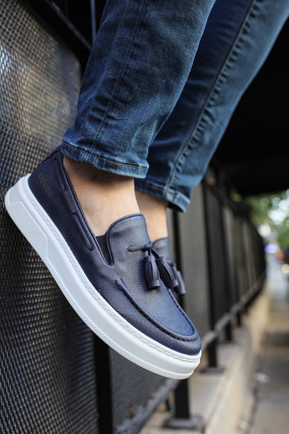 Marsetti Herren Navy Slip-On Casual Dicke Sohle Orthopädische Schuhe