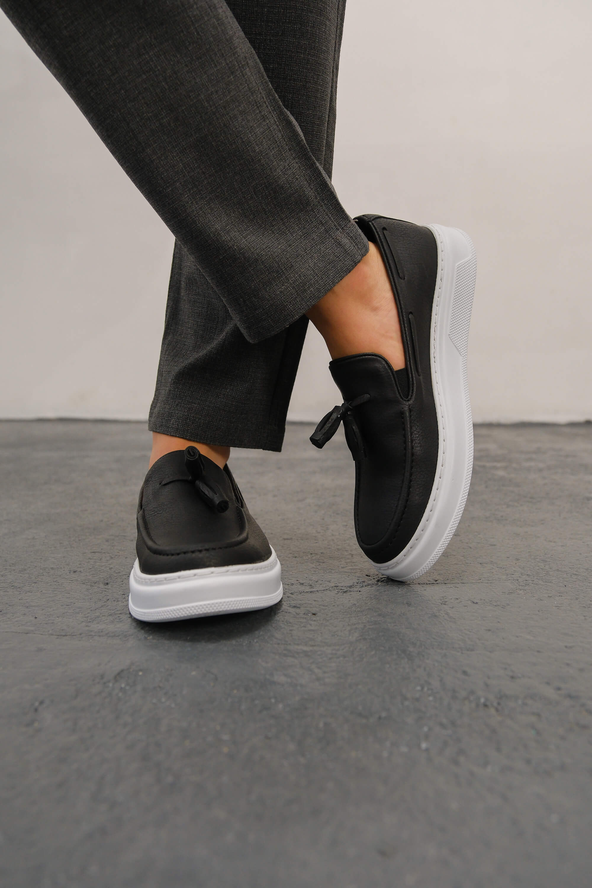 Marsetti Herren Schwarz Slip-On Casual Dicke Sohle Orthopädische Schuhe