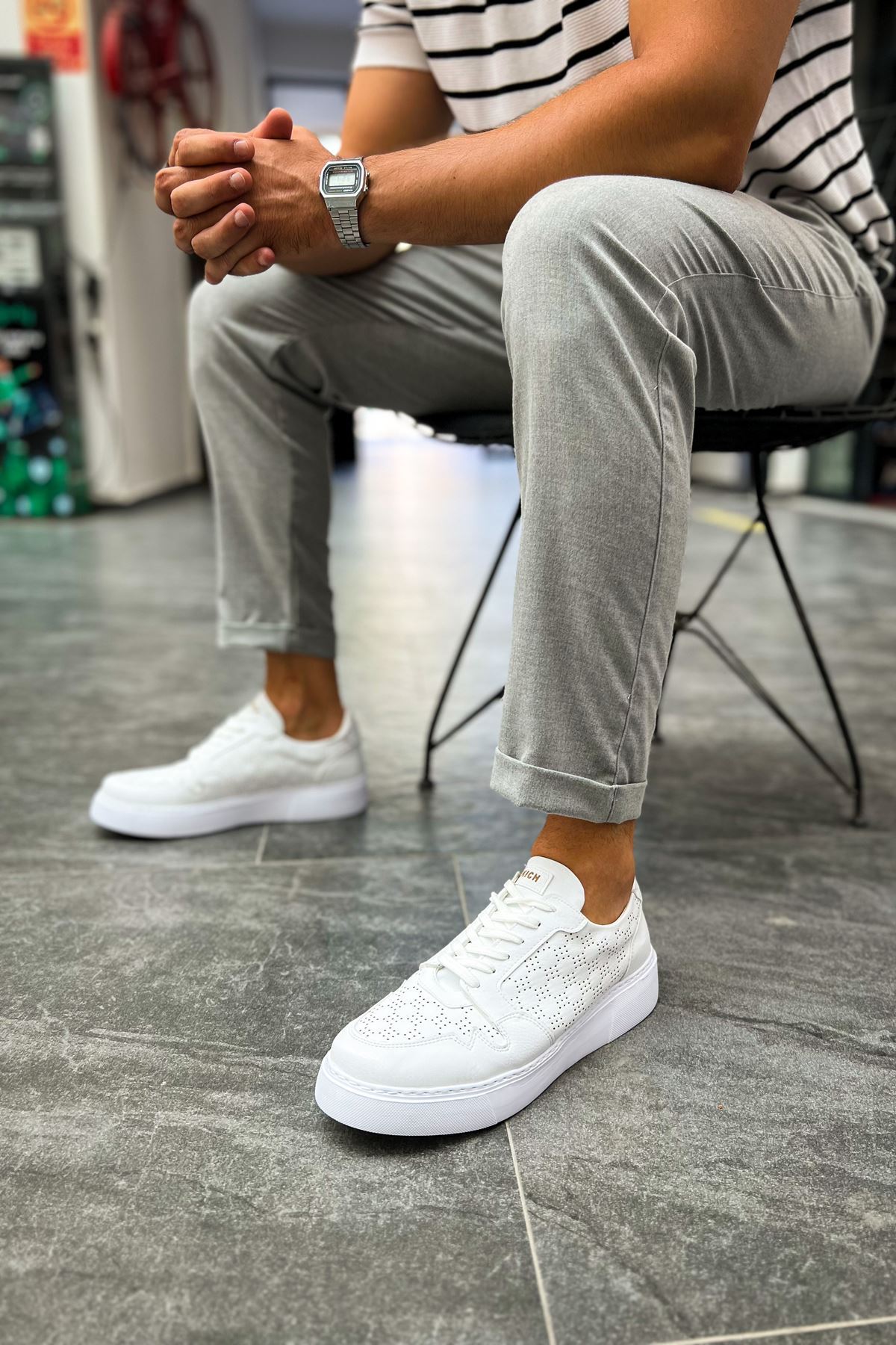 Marsetti Herren Weiß Casual Schnür Dicksohle Orthopädische Schuhe
