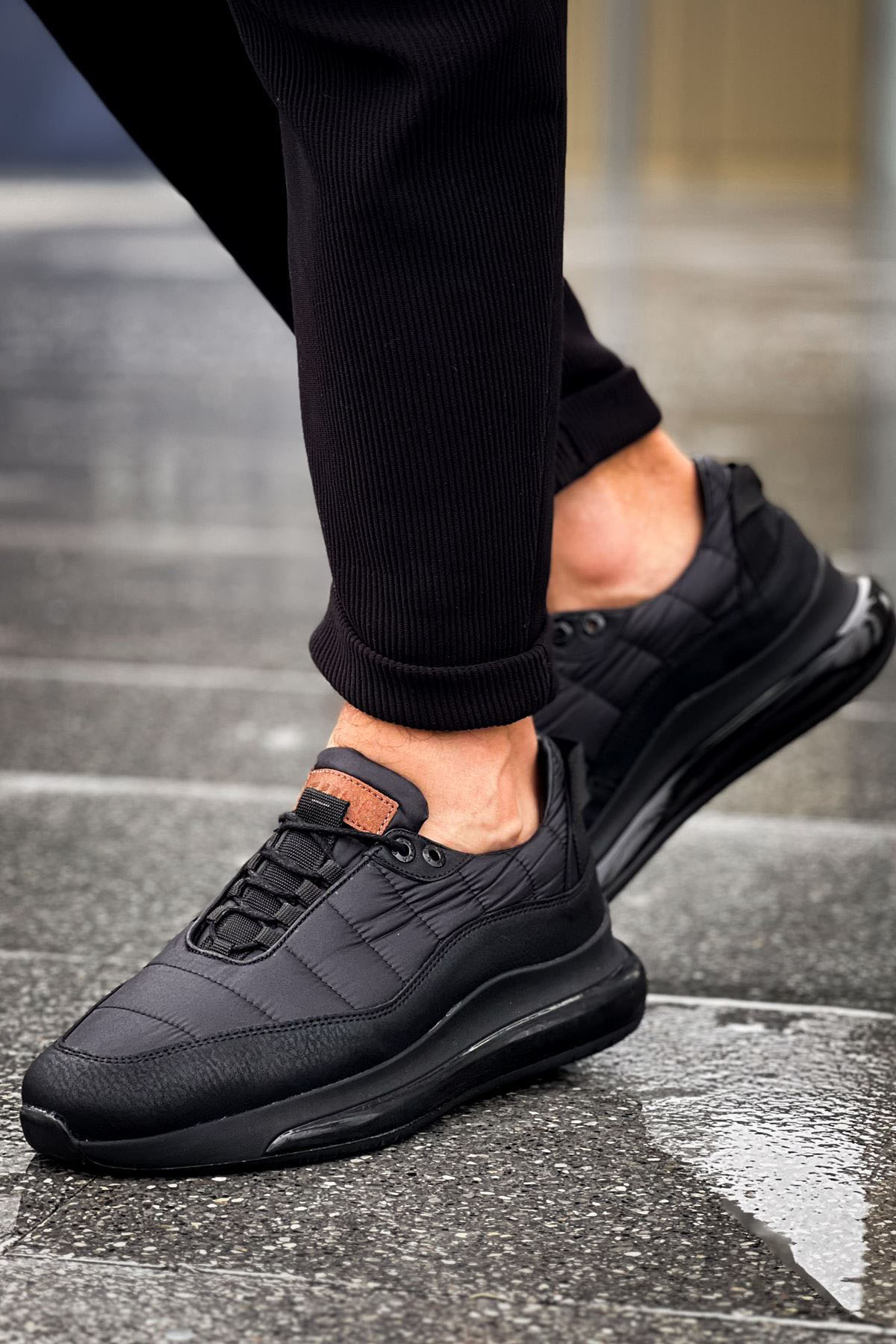 Marsetti Herren Schwarz Textil Casual Dicksohle Orthopädische Schuhe