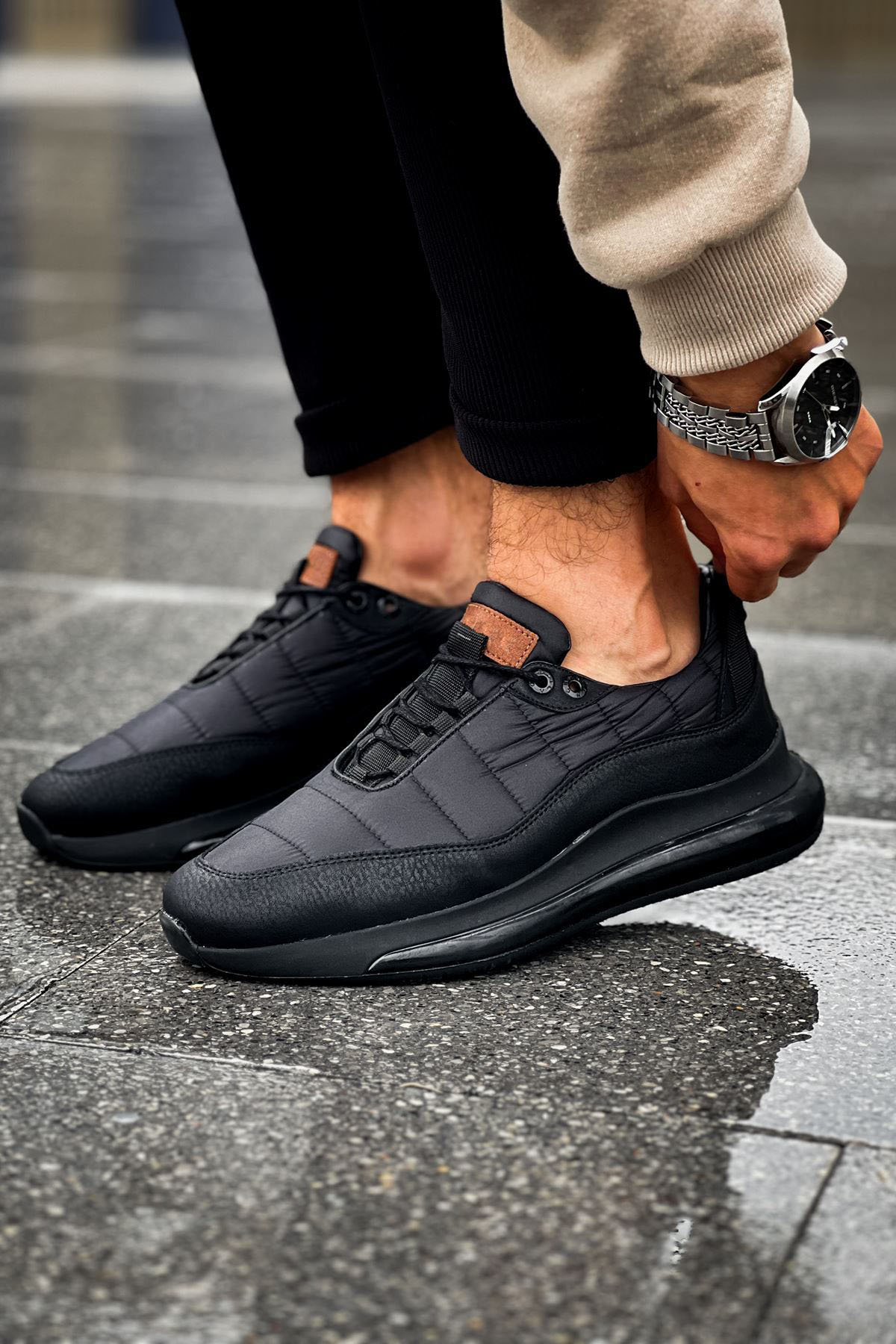 Marsetti Herren Schwarz Textil Casual Dicksohle Orthopädische Schuhe