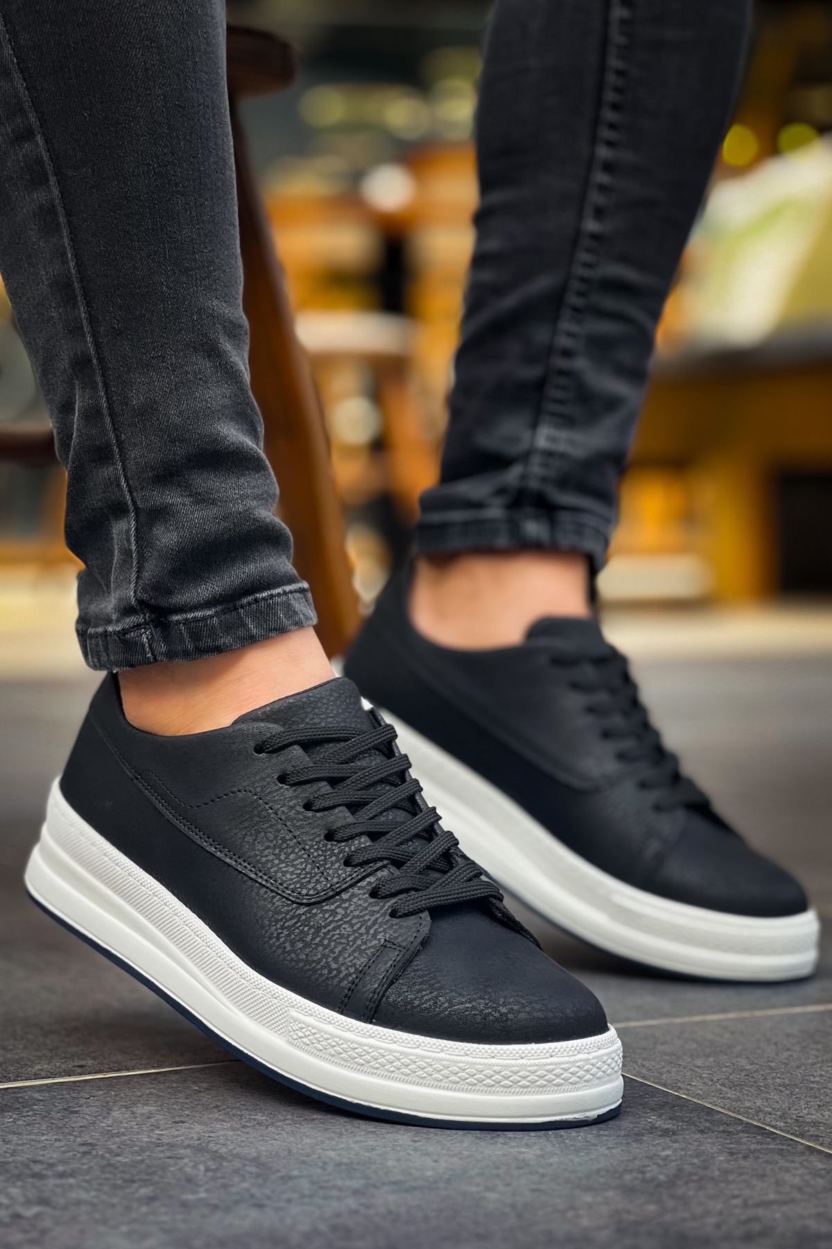 Marsetti Herren Schwarz Casual Dicke Sohle Orthopädisch Schnürschuhe