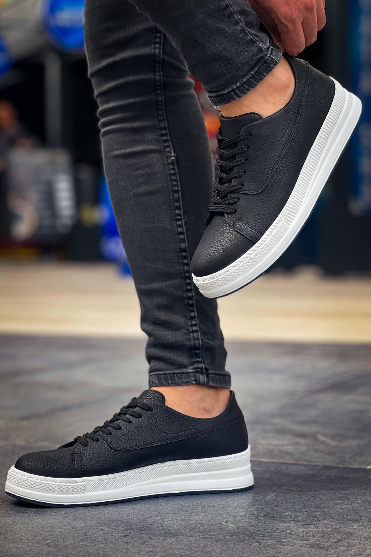 Marsetti Herren Schwarz Casual Dicke Sohle Orthopädisch Schnürschuhe