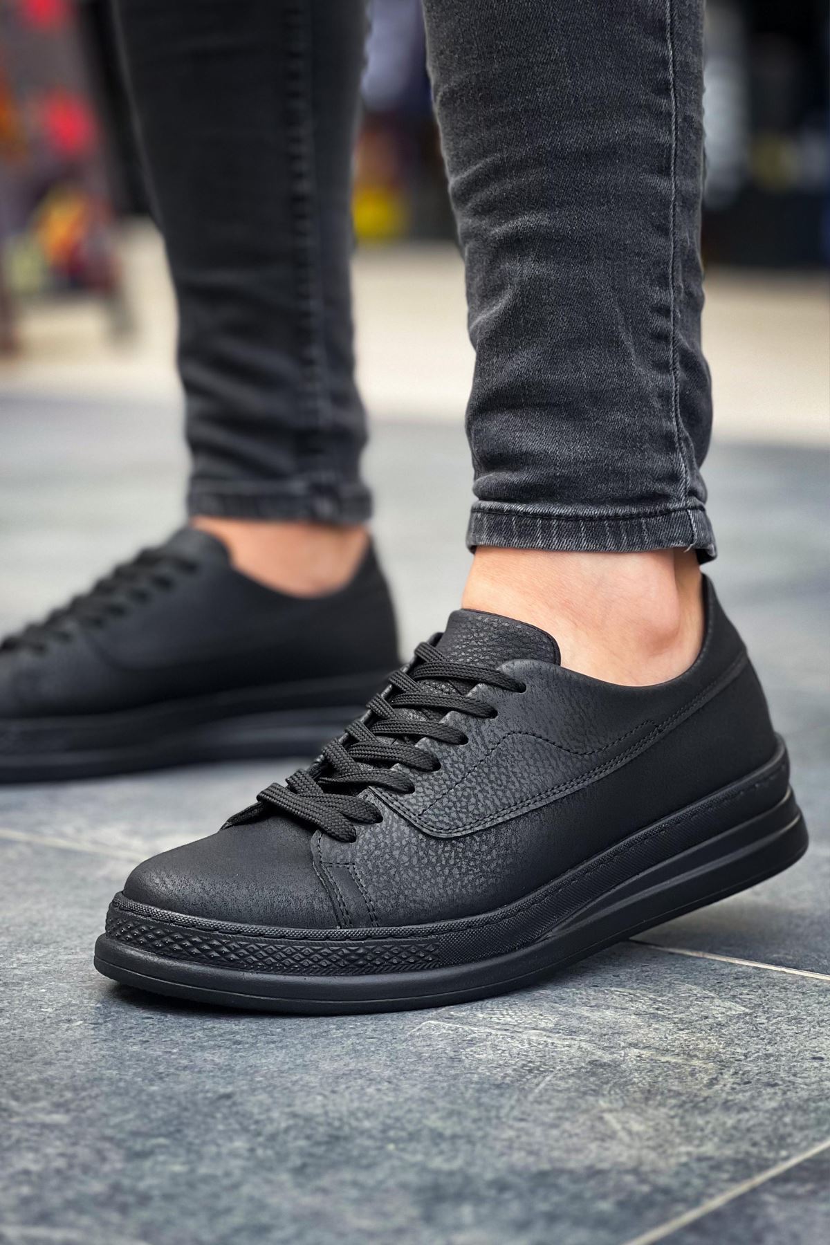 Marsetti Herren Schwarz Casual Dicke Sohle Orthopädische Schnür Schuhe