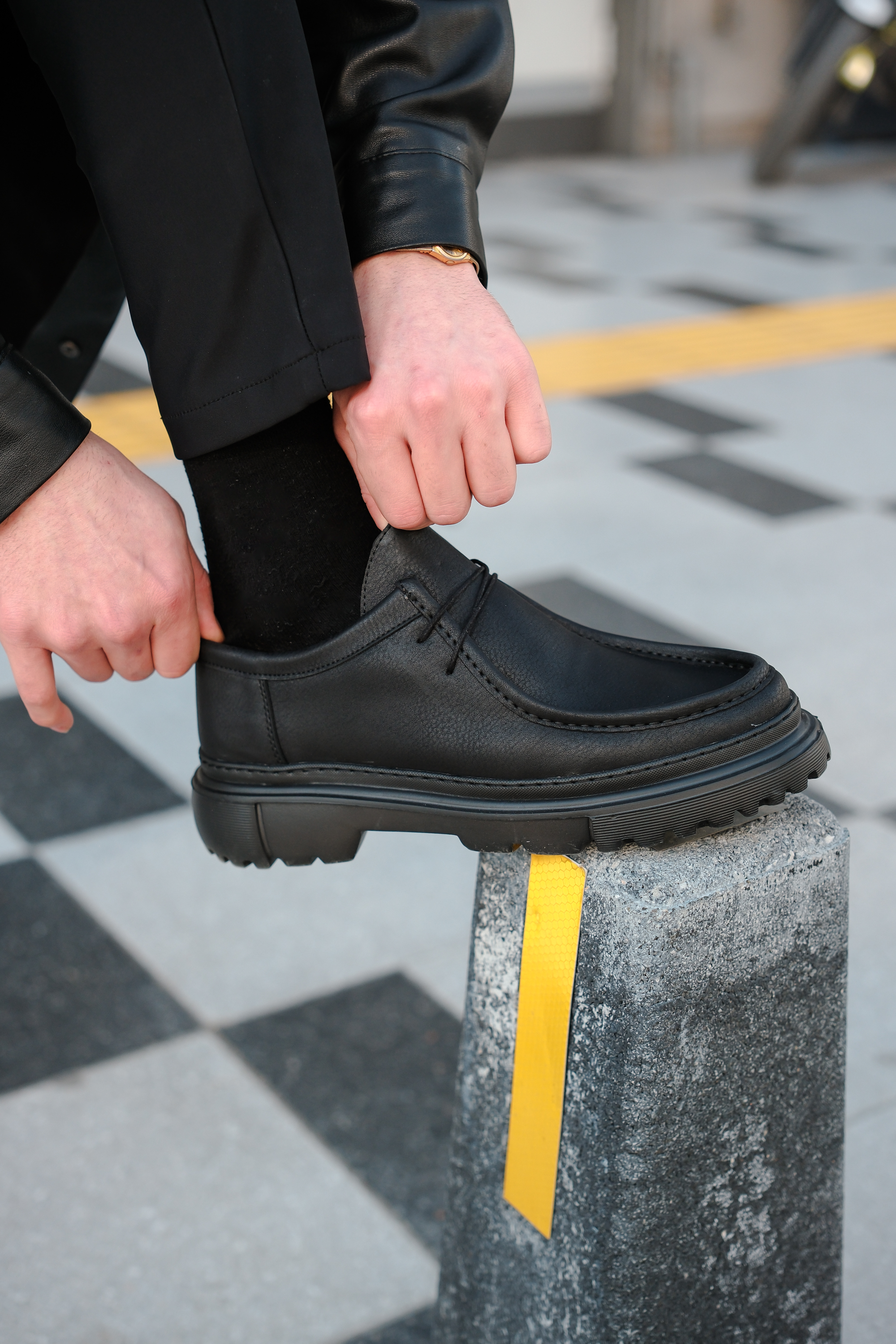 Marsetti Herren Schwarz Casual Dicke Sohle Schnür Orthopädische Schuhe