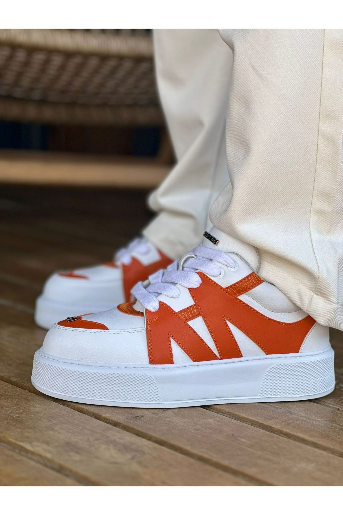 Marsetti Herren Weiß Orange Casual Dicke Sohle Orthopädische Sportschuhe