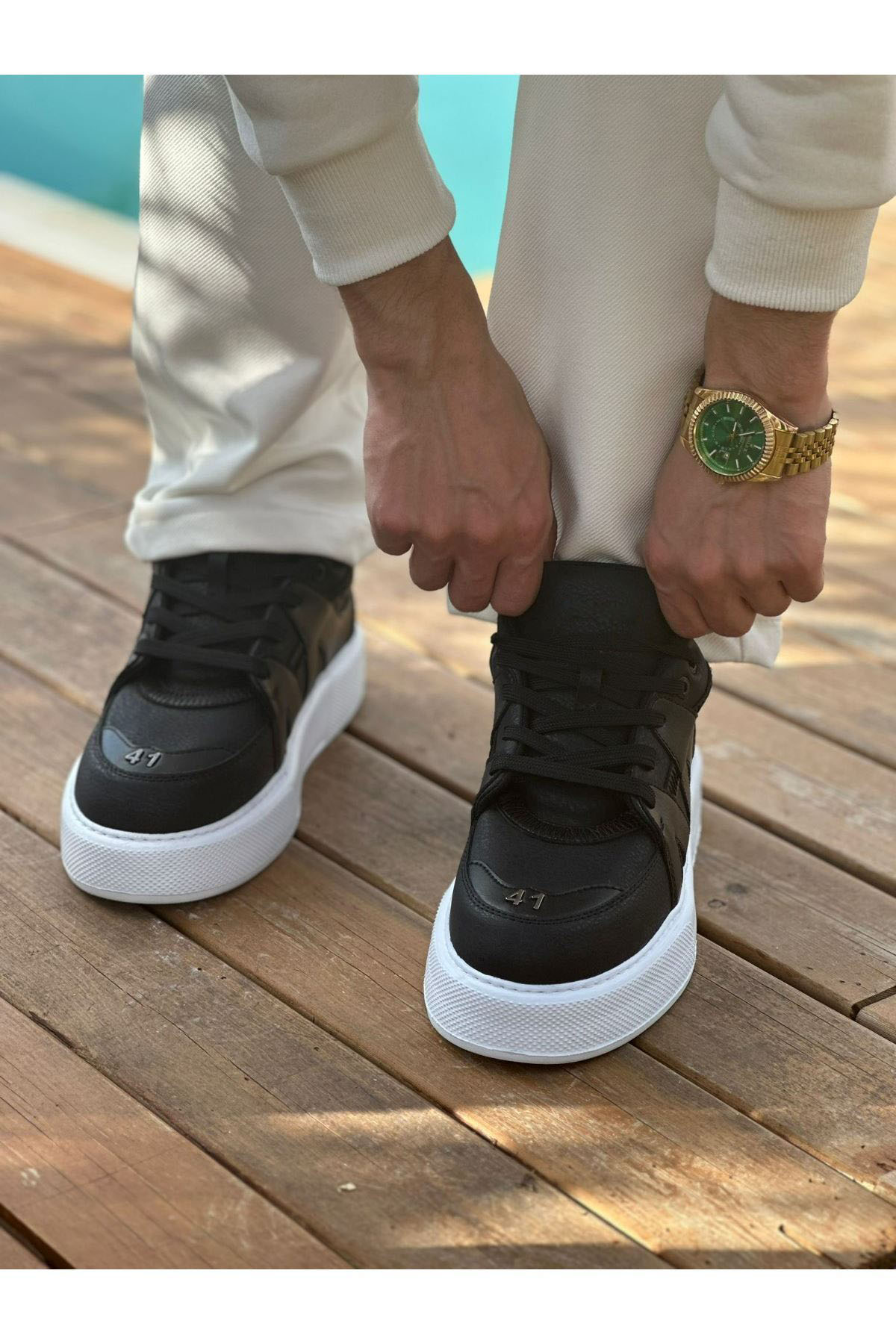 Marsetti Herren Schwarz Dicke Sohle Casual Schnür Orthopädisch Schuhe