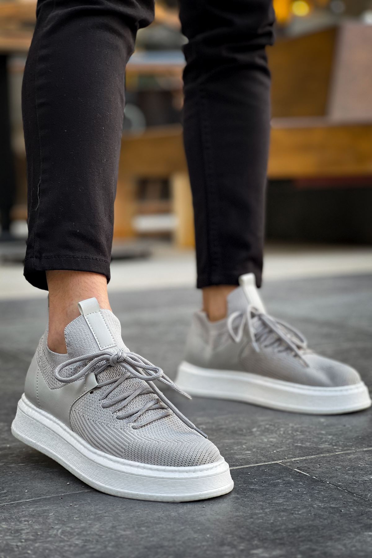 Marsetti Herren Grau Textil Casual Dicke Sohle Schnür Schuhe