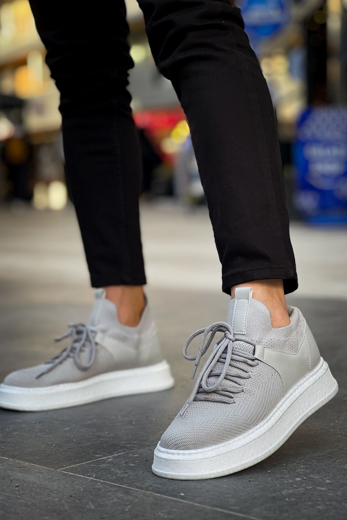 Marsetti Herren Grau Textil Casual Dicke Sohle Schnür Schuhe