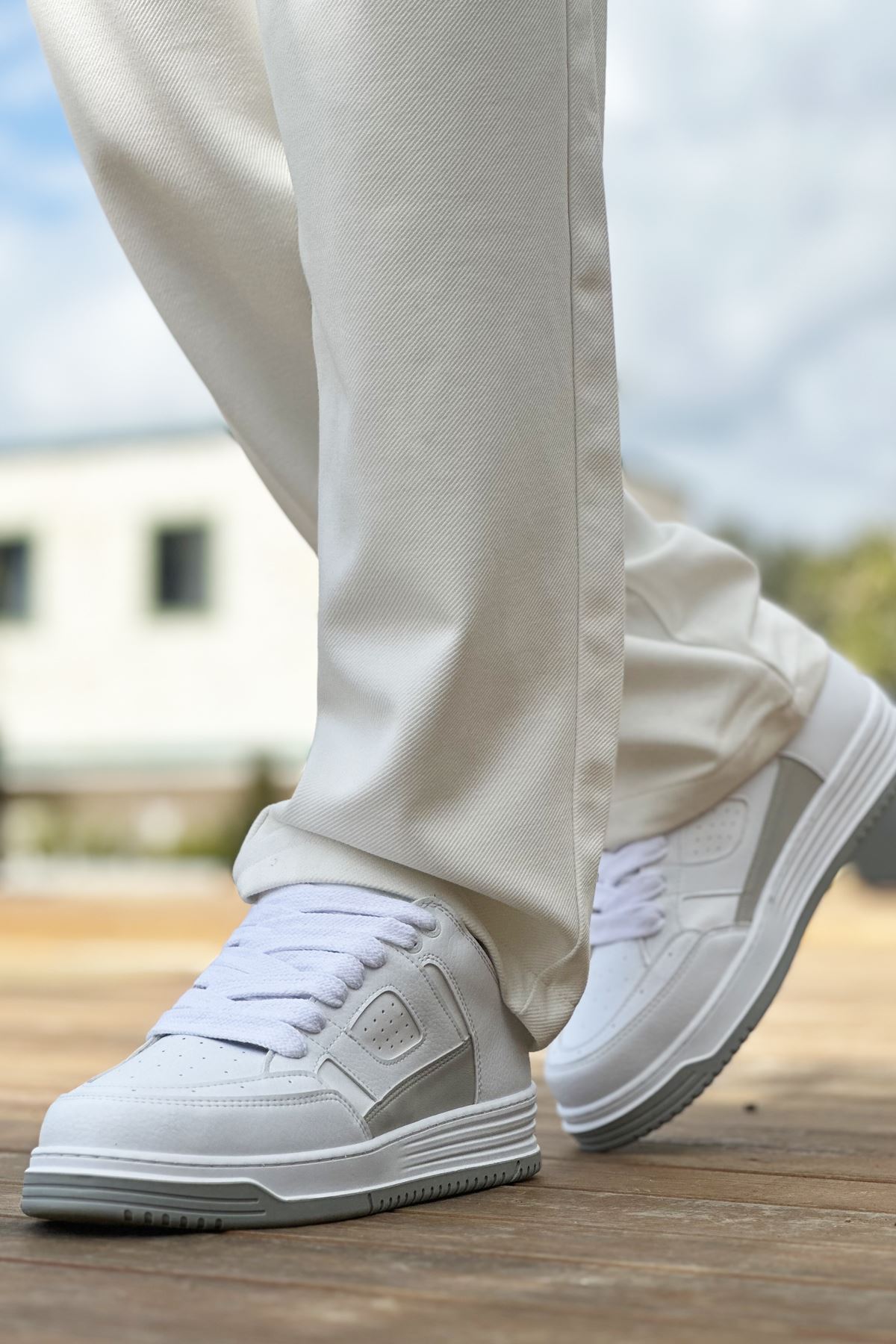 Marsetti Herren Weiß Casual Schnürschuh mit dicker Sohle orthopädisch