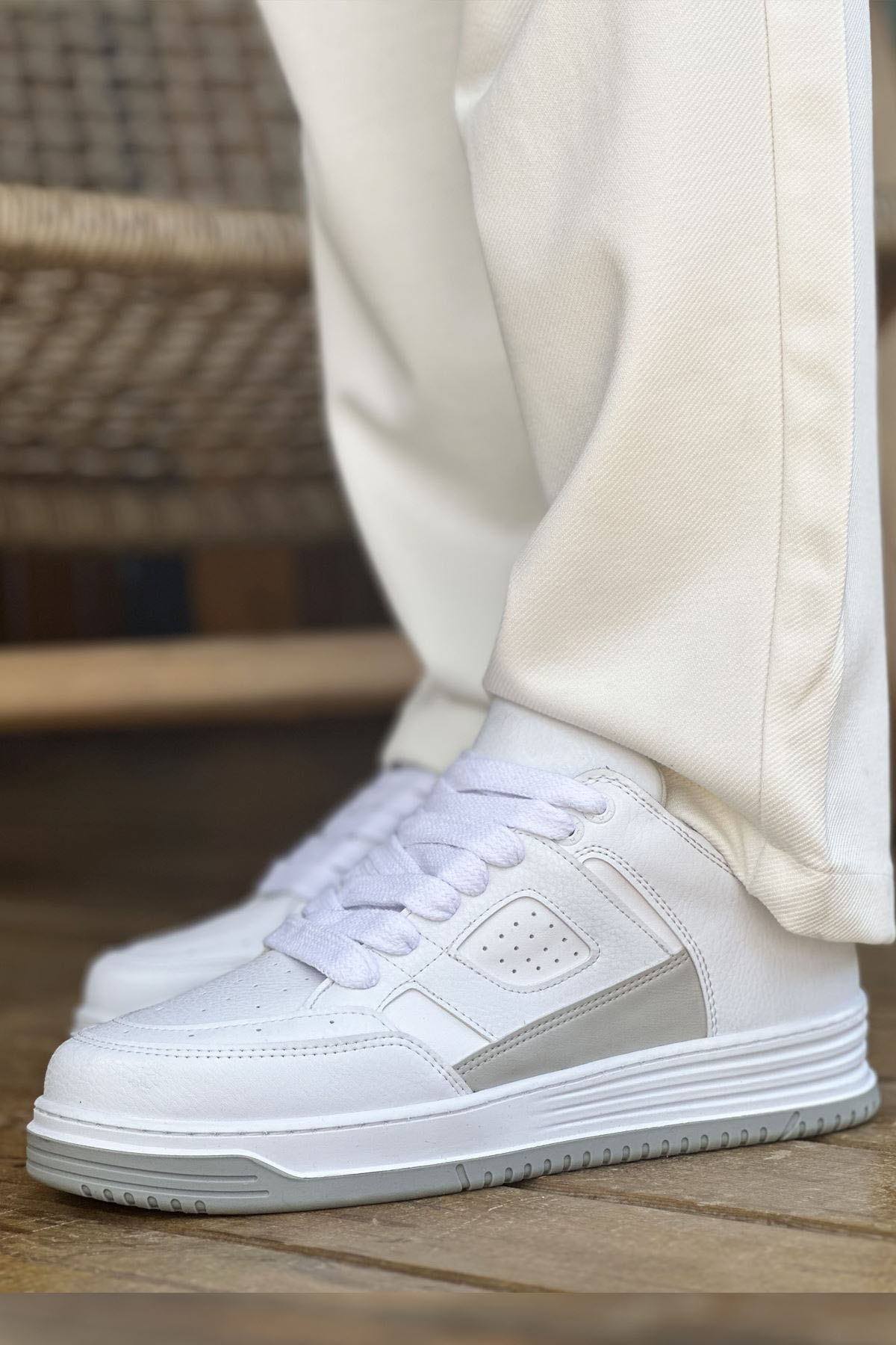 Marsetti Herren Weiß Casual Schnürschuh mit dicker Sohle orthopädisch