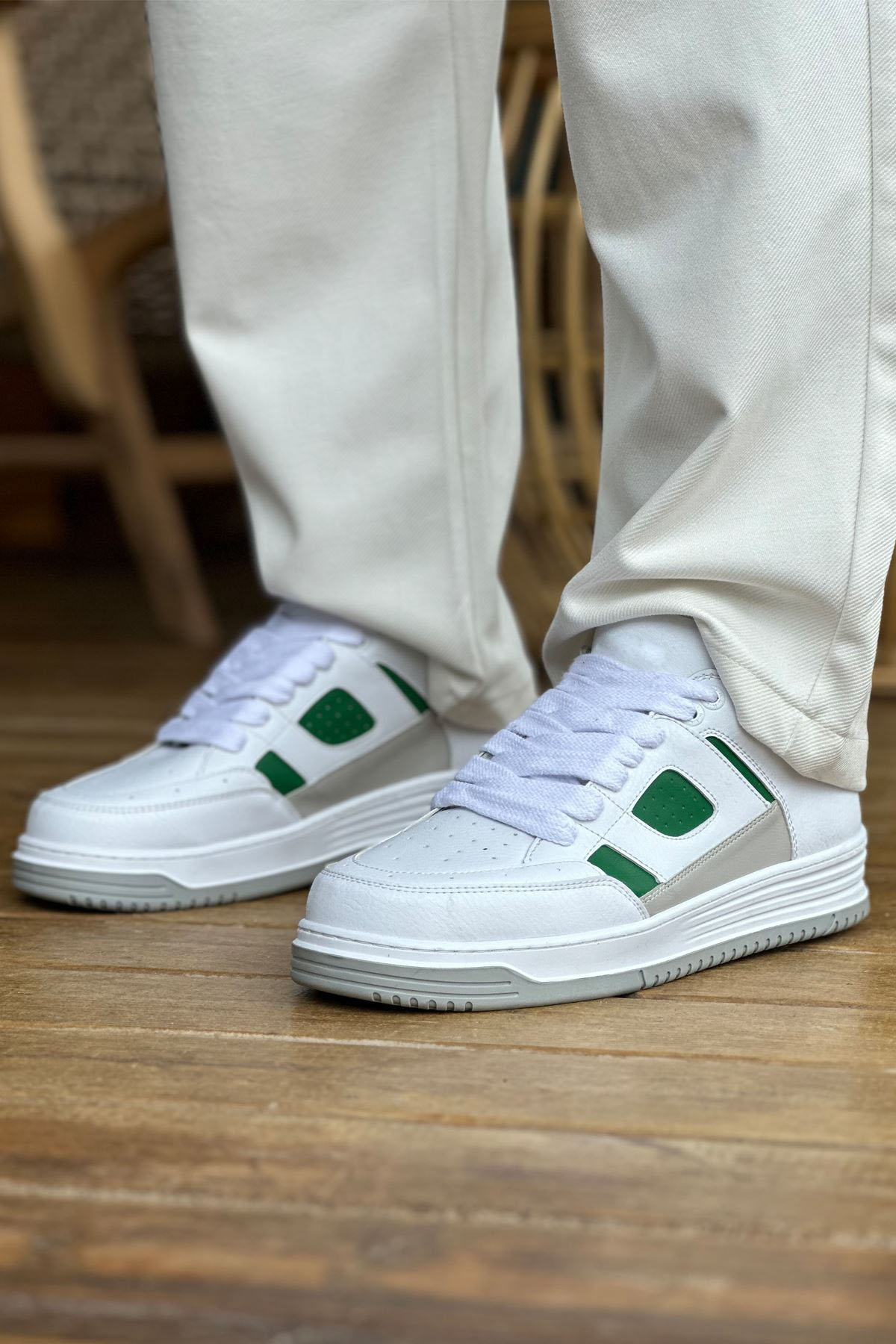 Marsetti Herren Weiß Grün Casual Dicke Sohle Orthopädische Sportschuhe
