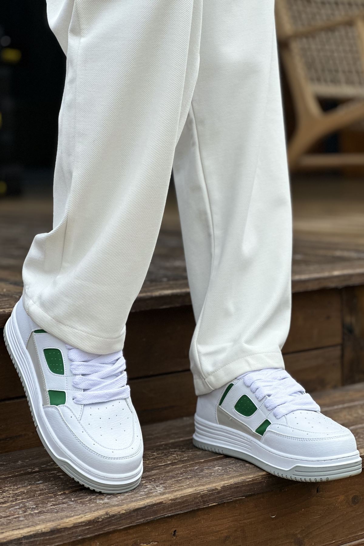 Marsetti Herren Weiß Grün Casual Dicke Sohle Orthopädische Sportschuhe