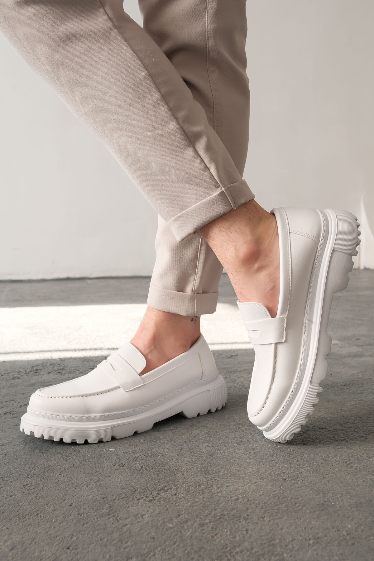 Marsetti Herren Weiß Schlupf Freizeit Dicke Sohle Loafer Schuhe