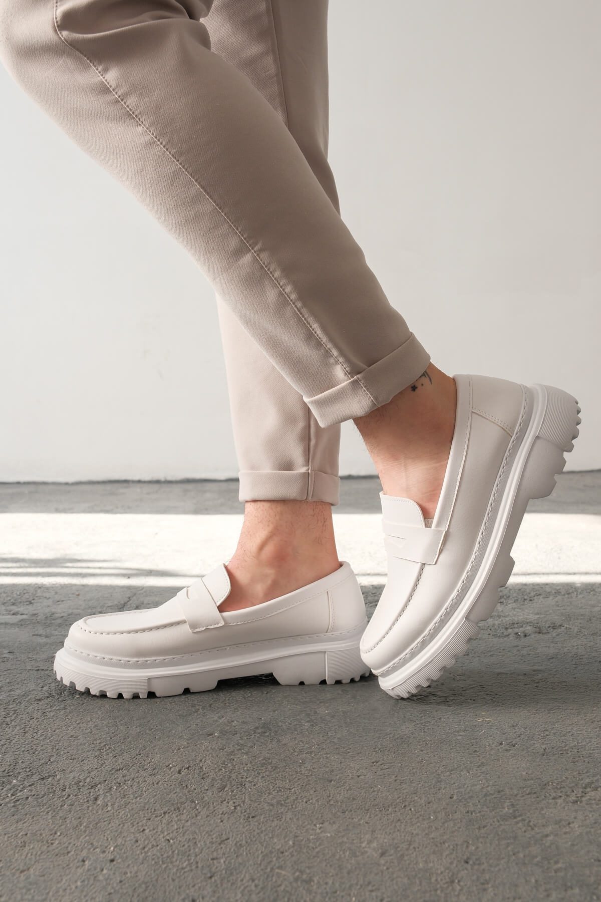 Marsetti Herren Weiß Schlupf Freizeit Dicke Sohle Loafer Schuhe